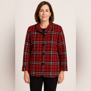 ALI MILES jacket coat wool blend flannel plaid outdoor casual soft red LARGE